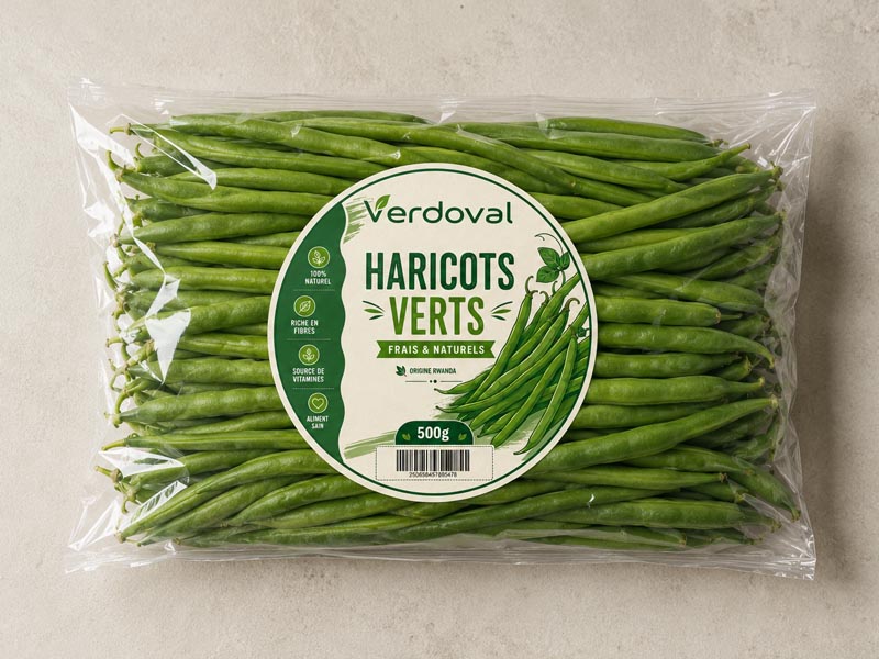 Haricots verts emballés prêts pour l'exportation